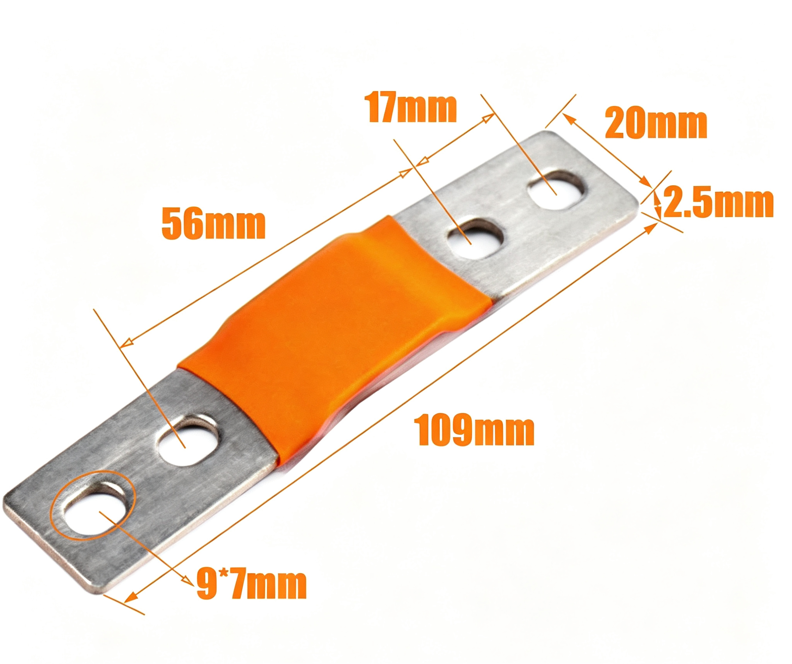 Formed copper busbar showing accurately machined holes and finished edges