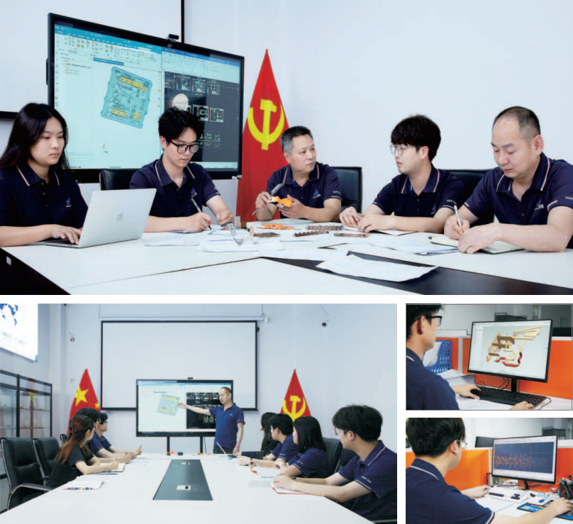 CHENHOTECH engineering team reviewing custom copper busbar designs and CAD drawings