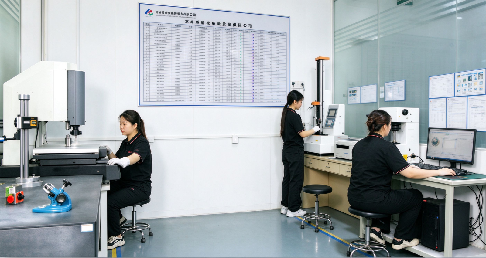 Quality control staff and measuring equipment in the CHENHOTECH inspection laboratory in Huizhou